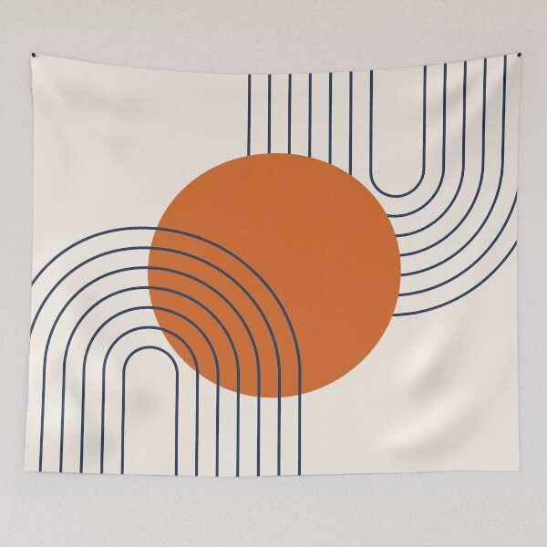 Item preview, Midcentury Modern Rainbow Sun Pattern b2 in Navy Blue and Burnt Orange designed and sold by nineFlorals.