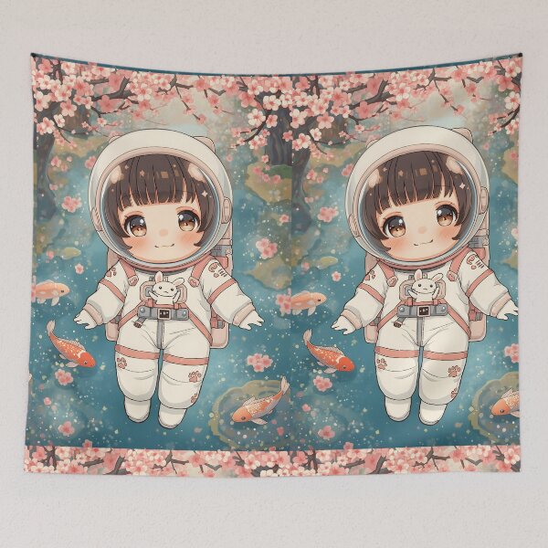 Item preview, Chibi Astro-Bunny: Kawaii Space Explorer in Sakura Garden designed and sold by MoonlitDoodles1.