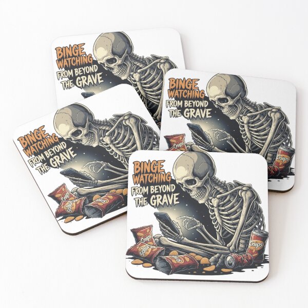 Item preview, Binge Watching From Beyond The Grave - Funny Skeleton Phone & Chips designed and sold by VandalMuse.