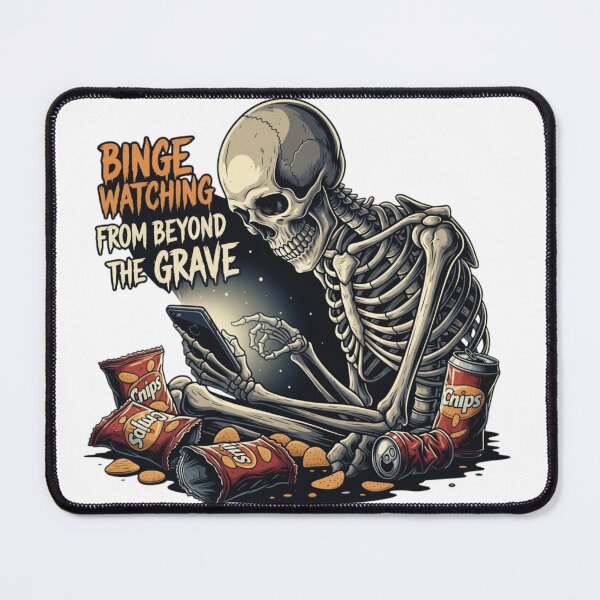 Item preview, Binge Watching From Beyond The Grave - Funny Skeleton Phone & Chips designed and sold by VandalMuse.