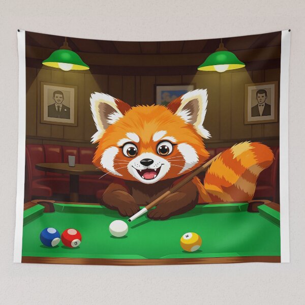 Item preview, red panda pool player colorful cartoon design designed and sold by SmashingDeals.