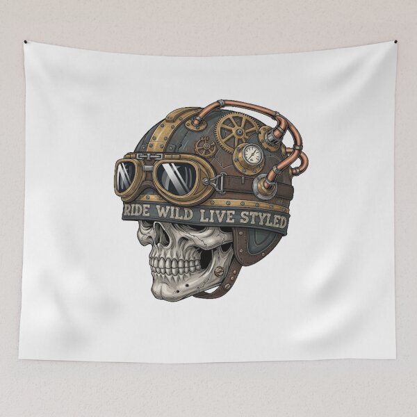Item preview, Steampunk Biker Skull Helmet with Vintage Goggles designed and sold by chattsuede.