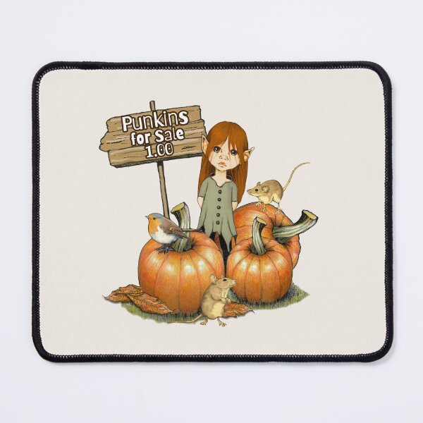 Item preview,  Elf Girl Selling Pumpkins, with Mice and Bird, Fall Harvest designed and sold by JoyfulWhimsy.