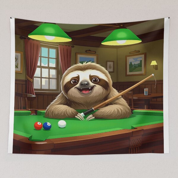 Item preview, funny sloth pool player colorful cartoon design designed and sold by SmashingDeals.