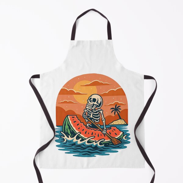 Item preview, Skeleton Rowing a Watermelon Boat at Sunset designed and sold by ArtfulWeave.