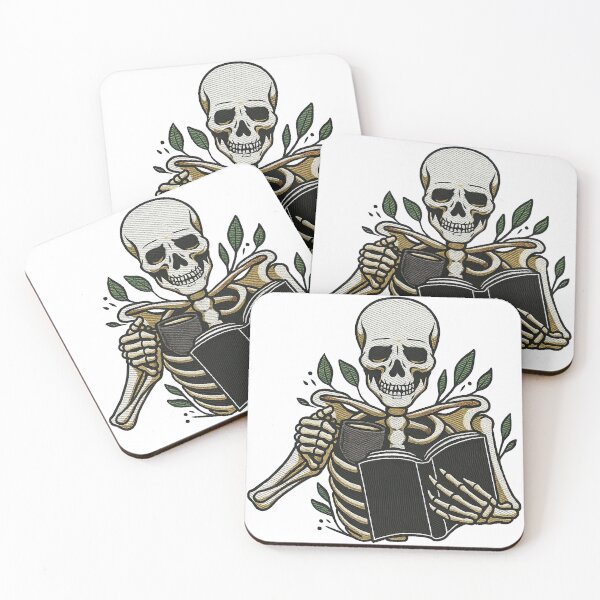 Item preview, Skeleton Reading Book and Drinking Coffee designed and sold by ArtfulWeave.