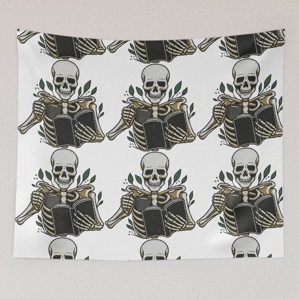 Item preview, Skeleton Reading Book and Drinking Coffee designed and sold by ArtfulWeave.