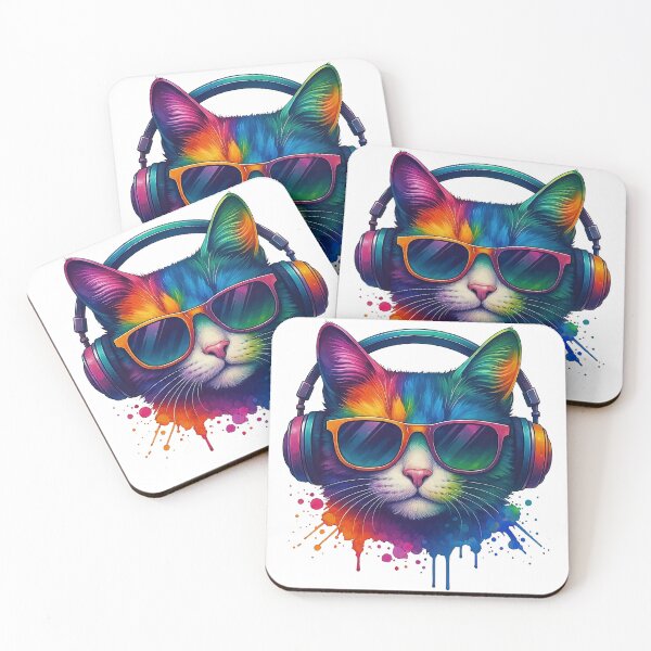Item preview, Rainbow Cat with Headphones and Sunglasses designed and sold by ArtfulWeave.