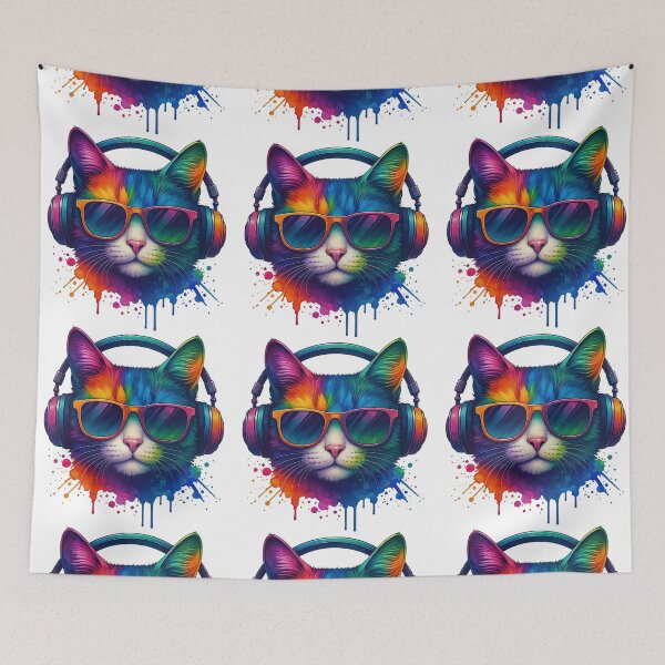 Item preview, Rainbow Cat with Headphones and Sunglasses designed and sold by ArtfulWeave.