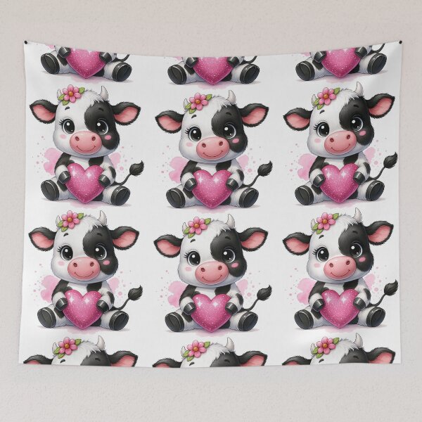 Item preview, Adorable Baby Cow Holding Pink Sparkly Heart designed and sold by ArtfulWeave.