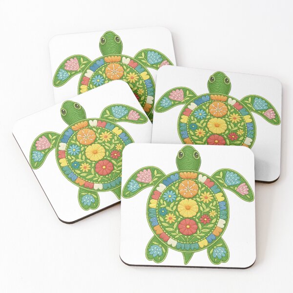 Item preview, Floral Sea Turtle with Colorful Embroidery Style designed and sold by ArtfulWeave.