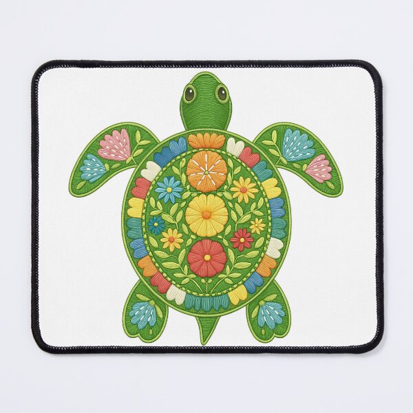 Item preview, Floral Sea Turtle with Colorful Embroidery Style designed and sold by ArtfulWeave.