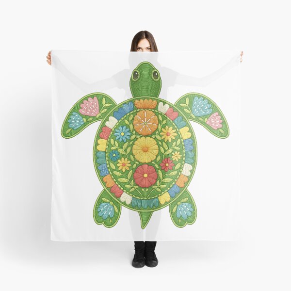 Item preview, Floral Sea Turtle with Colorful Embroidery Style designed and sold by ArtfulWeave.