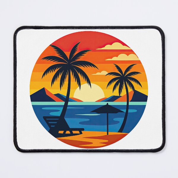 Item preview, Tropical Beach Sunset with Palm Trees and Lounge Chair designed and sold by ArtfulWeave.