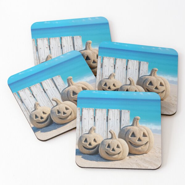 Item preview, Beach Jack o' lanterns with a Weathered Whitewashed Fence designed and sold by Maria Dryfhout.