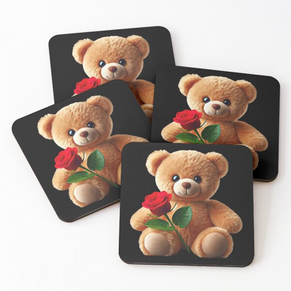 Item preview, Adorable Fluffy Cuddly Teddy Bear Red Rose on Black Shapes Mania designed and sold by Shapes-Mania.
