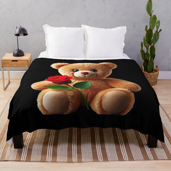 Item preview, Adorable Fluffy Cuddly Teddy Bear Red Rose on Black Shapes Mania designed and sold by Shapes-Mania.
