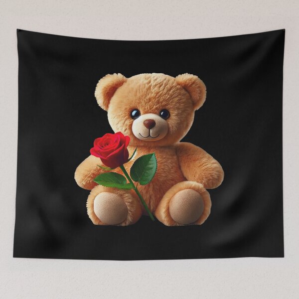 Item preview, Adorable Fluffy Cuddly Teddy Bear Red Rose on Black Shapes Mania designed and sold by Shapes-Mania.