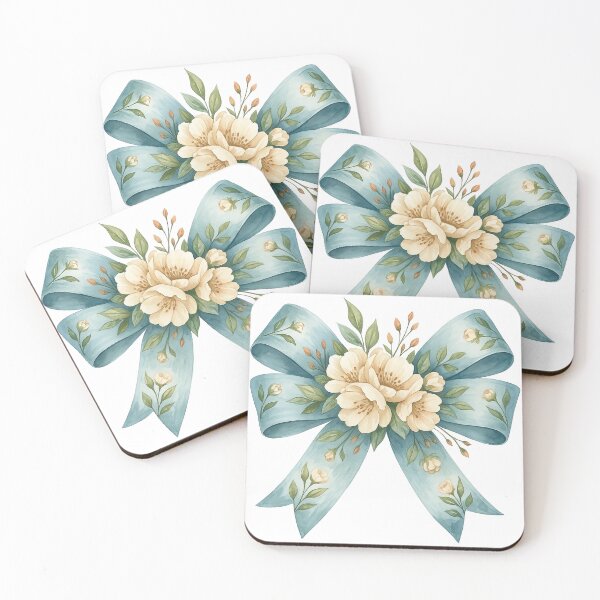 Item preview, Elegant Blue Ribbon with Cream Flowers Watercolor Style designed and sold by ArtfulWeave.