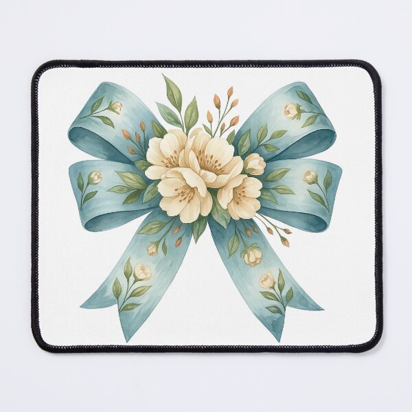 Item preview, Elegant Blue Ribbon with Cream Flowers Watercolor Style designed and sold by ArtfulWeave.