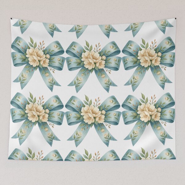 Item preview, Elegant Blue Ribbon with Cream Flowers Watercolor Style designed and sold by ArtfulWeave.