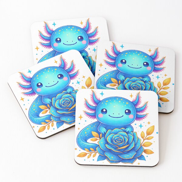 Item preview, Blue Axolotl with Sparkly Rose and Golden Leaves designed and sold by ArtfulWeave.
