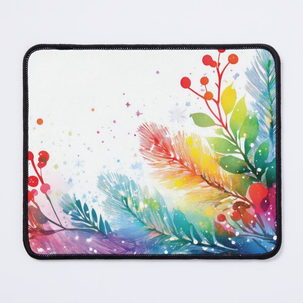Item preview, Rainbow colors winter botanical garden watercolor painting abstract style, snowflakes falling, bright vivid colors winter holiday season decor designed and sold by navitalidesign.