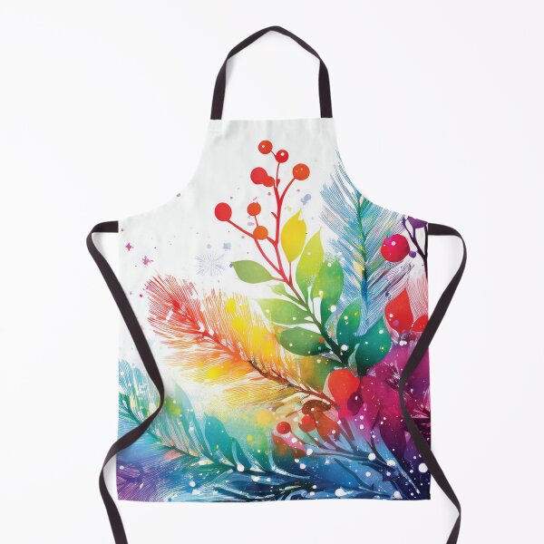 Item preview, Rainbow colors winter botanical garden watercolor painting abstract style, snowflakes falling, bright vivid colors winter holiday season decor designed and sold by navitalidesign.