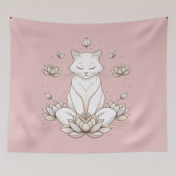 Item preview, Zen Cat with Lotus – Inner Peace Line Art designed and sold by Ascend777.