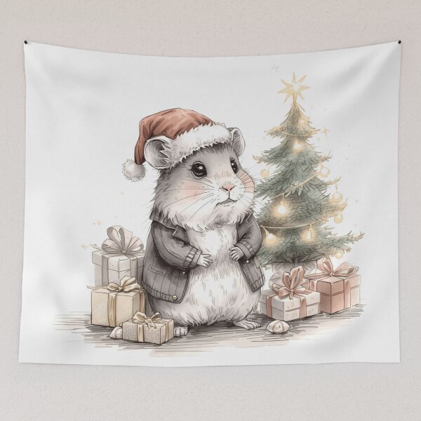 Item preview, Quiet Christmas Hamster – Cozy Vintage Holiday Illustration designed and sold by jelonkaa.