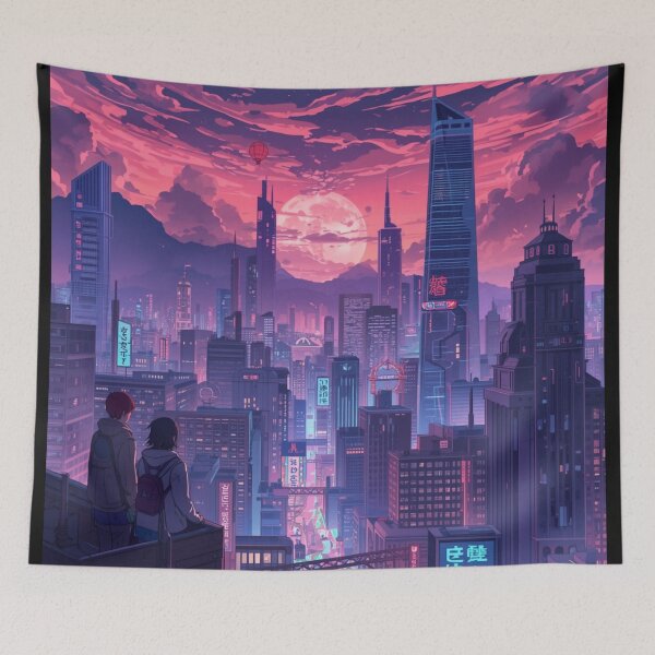 Item preview, Futuristic Anime City (Cyberpunk–Vaporwave) designed and sold by the-sunset.