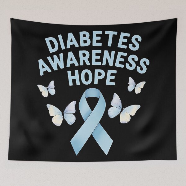 Item preview, Diabetes Awareness Hope Blue Ribbon Butterfly Design Type 1 Type 2 Support Health Awareness designed and sold by ArtDesignTp.