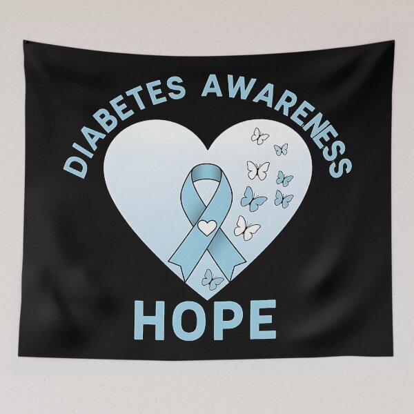 Item preview, Diabetes Awareness Hope Blue Ribbon Heart Butterfly Design Type 1 Type 2 Support designed and sold by ArtDesignTp.