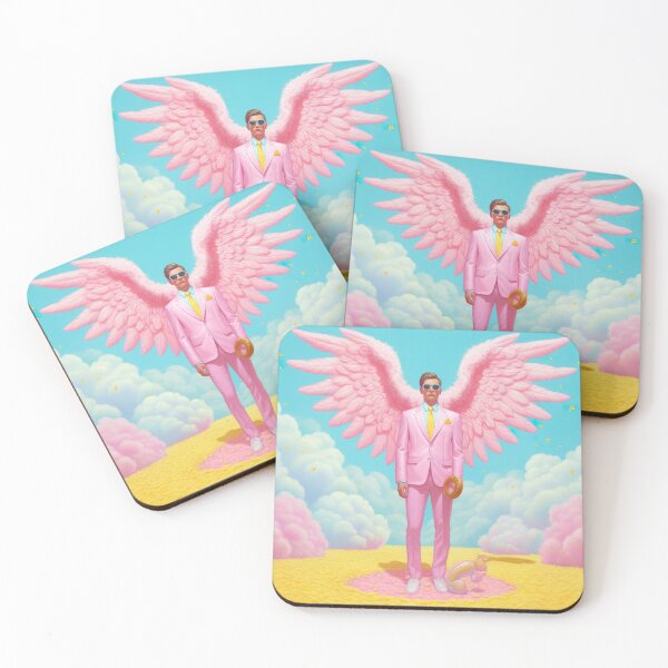 Item preview, Surreal pink angel man in suit standing in dreamy sky with clouds designed and sold by StudioDina.