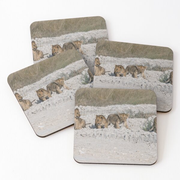 Item preview, Tiny Paws on White Dust — Four Lion Cubs Following Mom, Etosha (May 2025) designed and sold by DavideAntoniani.