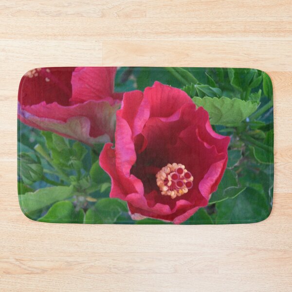 Item preview, Red Hibiscus Blooming on a Cool Summer Morning designed and sold by Petalgrain.