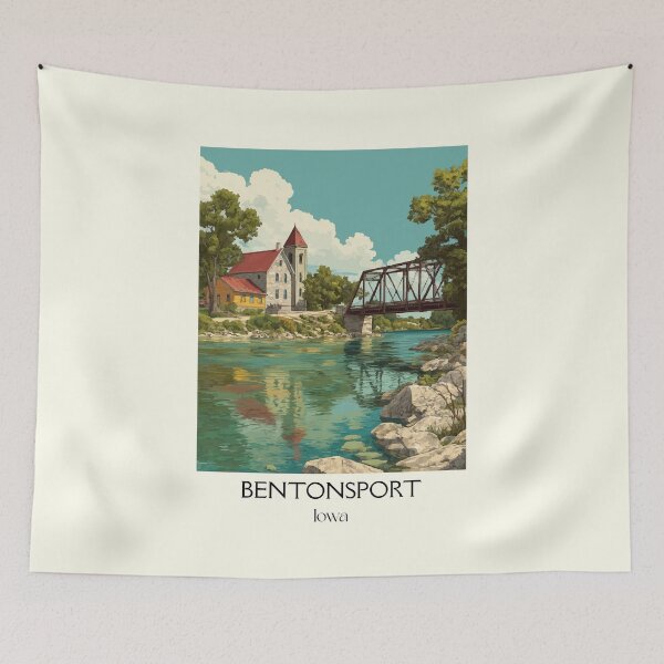 Item preview, Bentonsport Iowa Historic Bridge | River Village Poster designed and sold by TuncGK.
