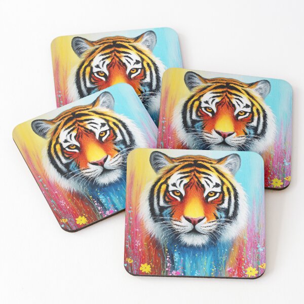 Item preview, Colourful Tiger Portrait – Vibrant Abstract Wildlife Art with Flowers designed and sold by Gino By Design.
