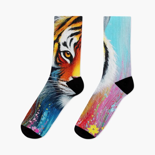 Item preview, Colourful Tiger Portrait – Vibrant Abstract Wildlife Art with Flowers designed and sold by Gino By Design.