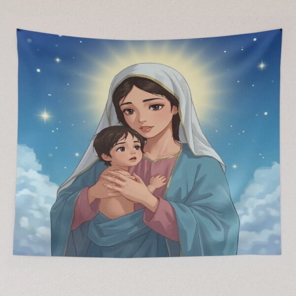 Item preview, Celestial Motherhood – Holy Woman and Child Under Starry Sky designed and sold by Cristhian Almanza.