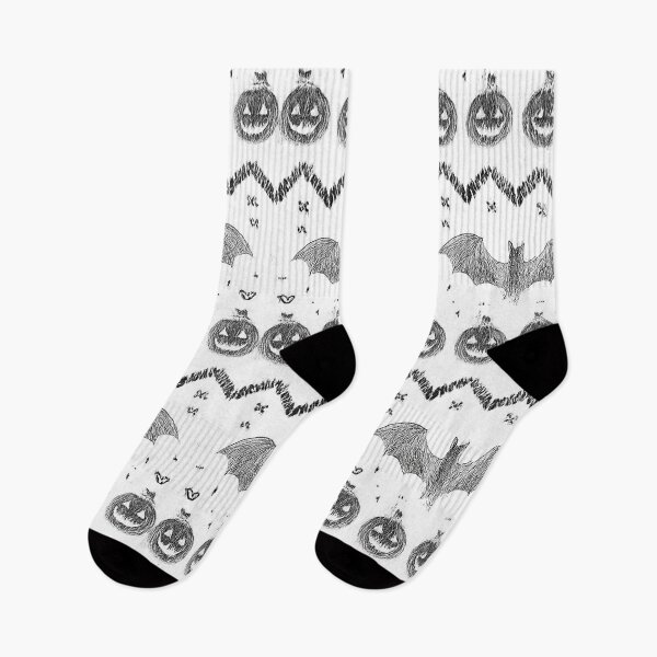 Item preview, Halloween Sweater Pattern – Jack-O’Lanterns & Bat (Monochrome) designed and sold by cabuks.
