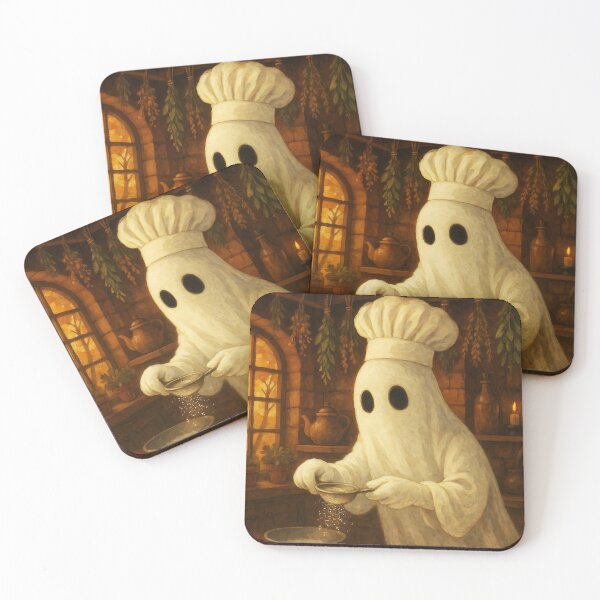 Item preview, Ghost Chef Baking Cannolis – Rustic Italian Halloween Charm designed and sold by EmeraldeaArt.