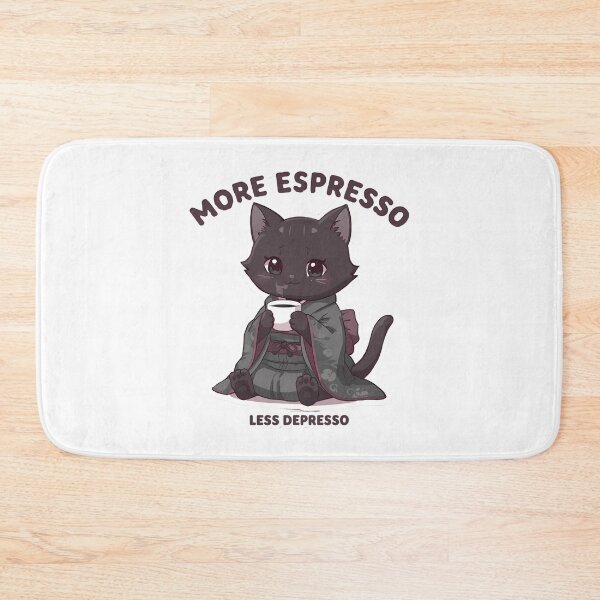 Item preview, More Espresso Less Depresso – Black Cat in Japanese Kimono Coffee Art designed and sold by Merch By Style.