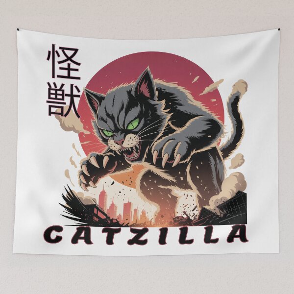 Item preview, Catzilla – Giant Kaiju Cat Destroying cite | Funny Japanese Monster Sticker designed and sold by Ammar Studio.