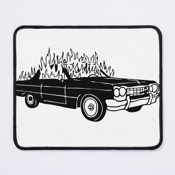 Item preview, Car on Fire – Black and White Illustration designed and sold by PIXEL POP DESIGNS - Beyond the Norm!.