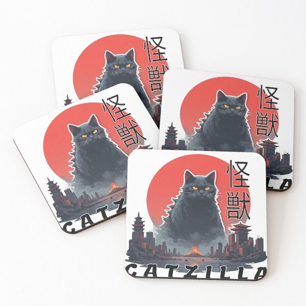 Item preview, Catzilla – Giant Kaiju Cat Destroying cite | Funny Japanese Monster Sticker designed and sold by Ammar Studio.