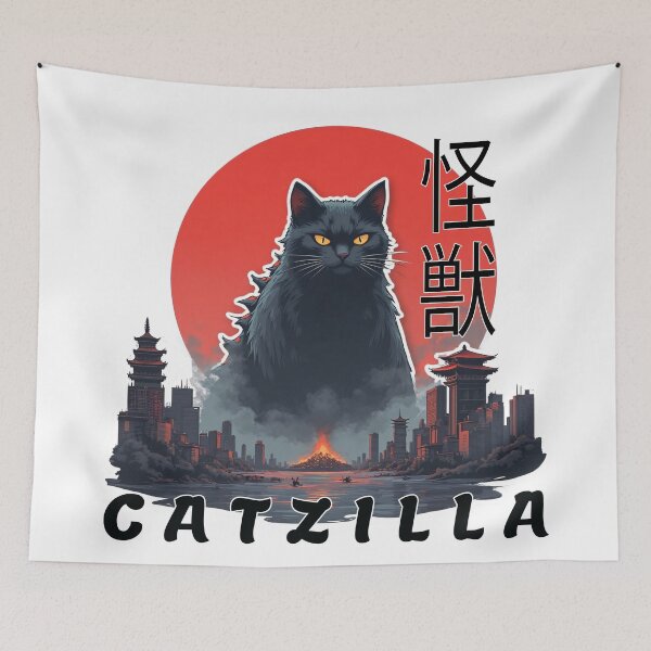 Item preview, Catzilla – Giant Kaiju Cat Destroying cite | Funny Japanese Monster Sticker designed and sold by Ammar Studio.