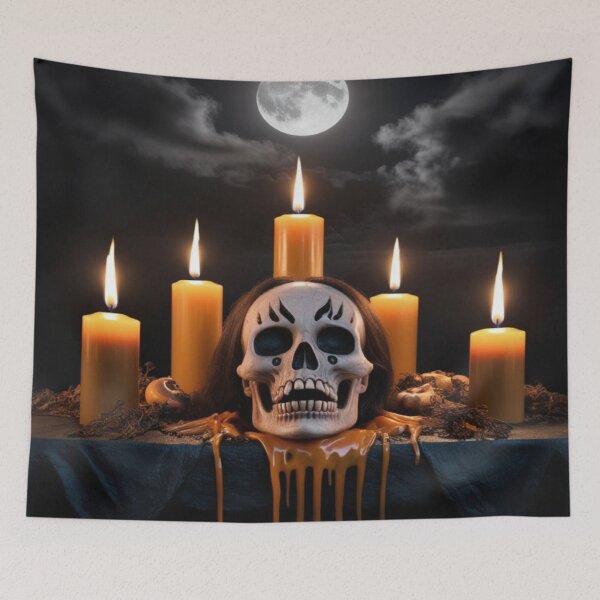 Item preview, Macabre Sanctuary – Skull and Candles Under Full Moon designed and sold by Cristhian Almanza.