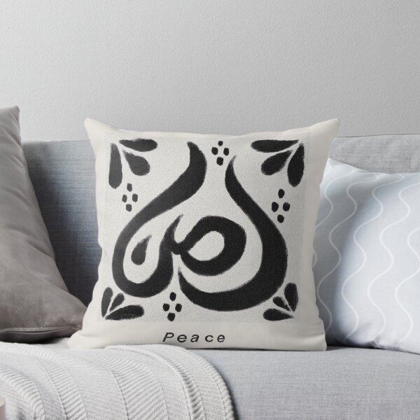 Item preview, Peace in Arabic Middle Eastern tile pattern monocrhome designed and sold by byuzma.