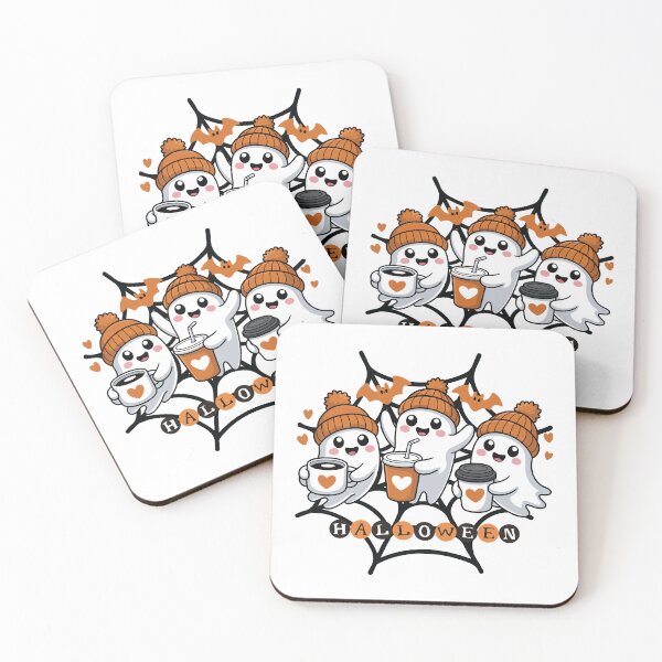 Item preview, Cute Ghosts Drinking Coffee Halloween Design, Cozy Autumn Ghosts with Beanies & Bats designed and sold by MilanCaArt.